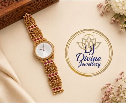 Divine Jewellery Ruby Stone Luxury Gold Plated Watch Bracelet for Women