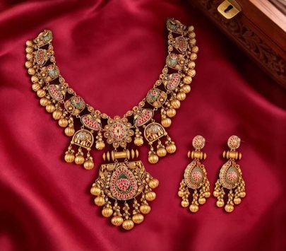 Divine Jewellery Rukmini Antique Temple Elephant Motif Bridal Necklace Set