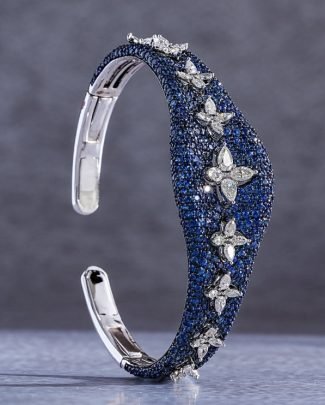 Divine Jewellery Sapphire Crystal Floral Designer Statement Cuff Bracelet