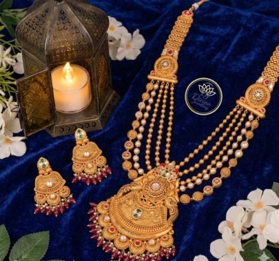 Divine Jewellery Temple Heritage Multi-Layer Beaded Necklace Set with Royal Elephant Pendant