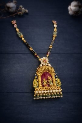 Divine Jewellery Temple Radha Krishna Mangalsutra with Heritage Pendant and Black Bead Chain