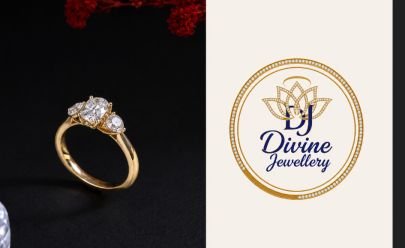 Divine Jewellery Three Stone Crystal Ring for Women, Gold Plated Elegant Solitaire Style Ring with Round Cut Cubic Zirconia Stones