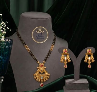 Divine Jewellery Traditional Antique Gold Plated Mangalsutra Set with Designer Earrings for Women