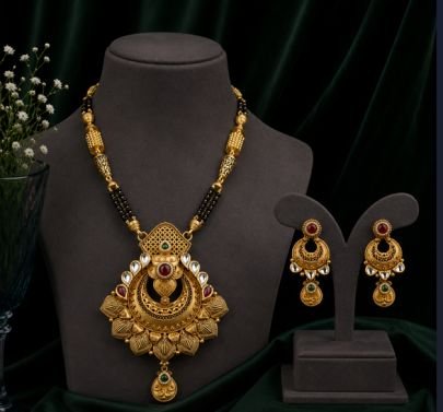 Divine Jewellery Traditional Antique Gold Plated Mangalsutra Necklace Set for Women | Designer Ethnic Pendant Jewellery with Matching Earrings | Brida