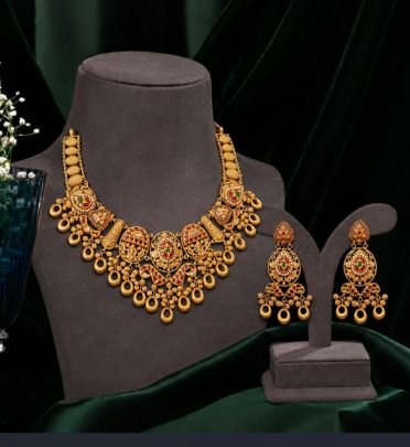 Divine Jewellery Traditional Antique Gold Plated Designer Necklace Set with Earrings for Women