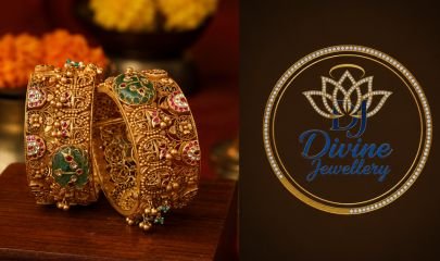 Divine Jewellery Traditional Antique Gold-Plated Silver Bangles for Women | Designer Ethnic Kada Pair with Green & Pink Stone Work