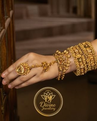 Divine Jewellery Traditional Bridal Hathphool & Bangle Set for Women | Gold Plated Ethnic Jewellery