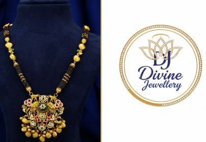 Divine Jewellery Traditional Black Beads Mangalsutra Pendant in 92.5 Silver Gold Plated