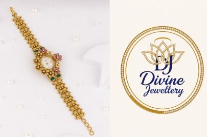 Divine Jewellery Traditional Floral Bracelet Watch for Women, Gold Plated Designer Wrist Watch with Green & Pink Stone Work, Ethnic Fashion Accessory
