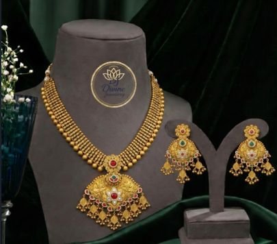 Divine Jewellery Traditional Gold Plated Necklace Set for Women | Antique Silver Bridal Pendant Necklace with Earrings | Ethnic Temple Jewellery