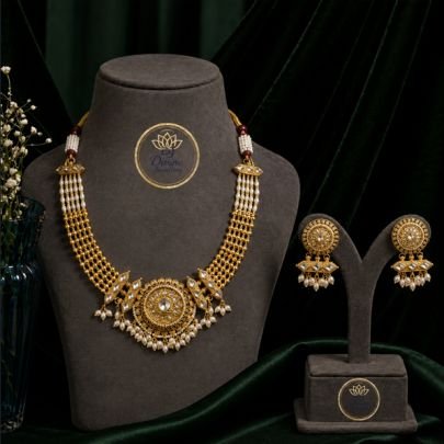 Divine Jewellery Traditional Gold Plated Kundan Necklace Set for Women | Pearl Drop Ethnic Jewellery Set with Earrings | Silver Base Bridal Wear