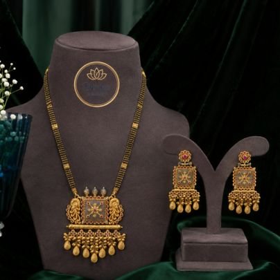 Divine Jewellery Traditional Gold-Plated 92.5 Silver Mangalsutra Necklace Set with Designer Pendant & Matching Earrings