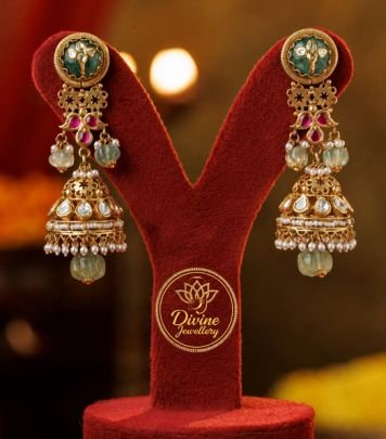 Divine Jewellery Traditional Gold Plated Jhumka Earrings for Women | 92.5 Silver Base Kundan Pearl Drop Ethnic Earrings