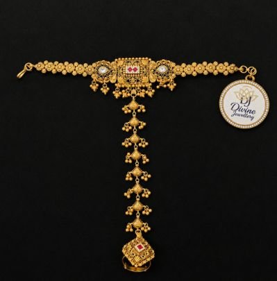 Divine Jewellery Traditional Gold Plated Kundan Hathphool Ring Bracelet for Women | 92.5 Silver Bridal Hand Harness Jewellery