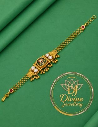 Divine Jewellery Traditional Gold Plated Kundan Bracelet for Women | 92.5 Silver Designer Ethnic Hand Bracelet
