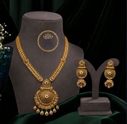 Divine Jewellery Traditional Gold Plated Pendant Necklace Set for Women | 92.5 Silver Designer Bridal Necklace with Earrings