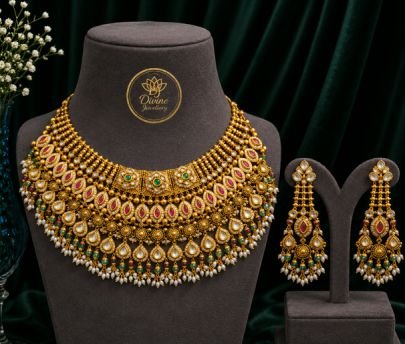 Divine Jewellery Traditional Gold Plated Maharani Kundan Bridal Choker Necklace Set with Long Earrings
