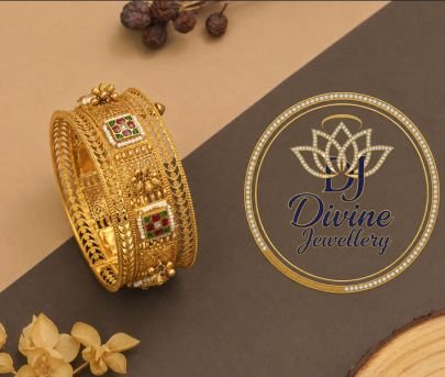 Divine Jewellery Traditional Gold-Plated Kada Bangle for Women | Antique Temple Design Broad Bracelet | Silver Base with Premium Gold Finish