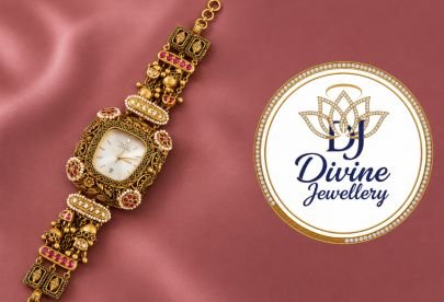 Divine Jewellery Traditional Gold Plated Silver Bridal Watch Bracelet with Kundan, Ruby & Pearl Detailing for Women