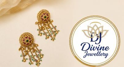 Divine Jewellery Traditional Gold Plated Silver Chandbali Tassel Earrings with Ruby & Green Stone Detailing for Women