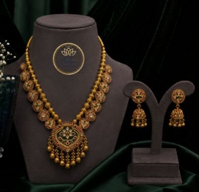 Divine Jewellery Traditional Gold Plated Silver Temple Necklace Set with Jhumka Earrings