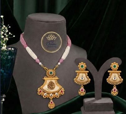 Divine Jewellery Traditional Kundan Meenakari Pendant Necklace Set with Pearl Beads & Earrings for Women