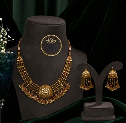 Divine Jewellery Traditional Kundan Pendant Necklace Set for Women | Antique Gold Plated Bridal Jewellery | Divine Jewellery