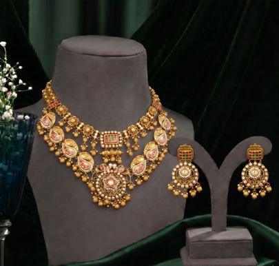 Divine Jewellery Traditional Kundan Pink Stone Bridal Necklace Set with Matching Earrings for Women | Gold Plated Silver Jewellery Set