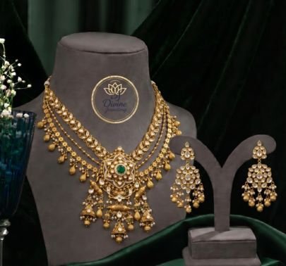 Divine Jewellery Traditional Kundan Necklace Set with Earrings for Women | Gold Plated 92.5 Silver Bridal Jewellery