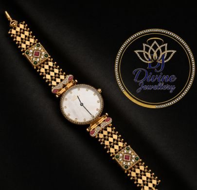 Divine Jewellery Traditional Kundan Gold Plated Watch Bracelet for Women