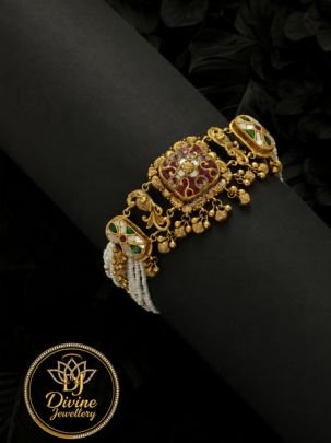 Divine Jewellery Traditional Kundan Pearl Bracelet for Women | Gold Plated Ethnic Kada