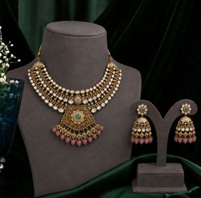 Divine Jewellery Traditional Kundan Pearl Choker Necklace Set with Jhumka Earrings for Women