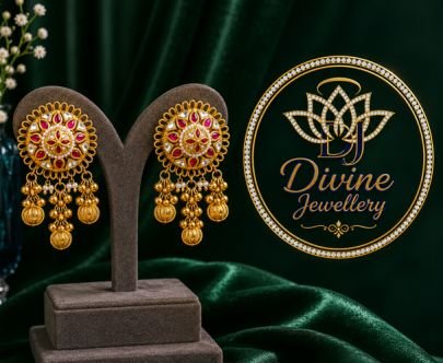 Divine Jewellery Traditional Kundan Jhumka Earrings for Women | 92.5 Silver Gold Plated Designer Ethnic Earrings
