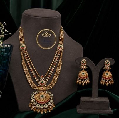 Divine Jewellery Traditional Kundan Long Necklace Set with Pendant & Jhumka Earrings | Gold Plated 92.5 Silver Bridal Ethnic Jewellery Set