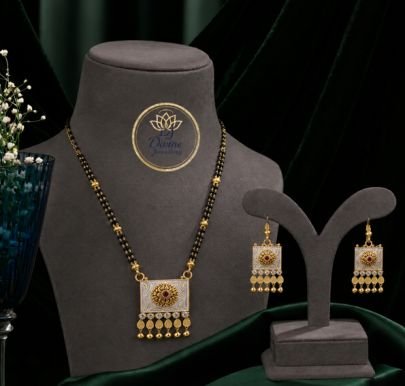 Divine Jewellery Traditional Mangalsutra Necklace Set with Earrings for Women | 92.5 Silver Gold Plated Designer Pendant Mangalsutra
