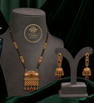 Divine Jewellery Traditional Mangalsutra Pendant Set with Red & Green Stone Work | 92.5 Silver Base Gold Plated Designer Jewellery for Women