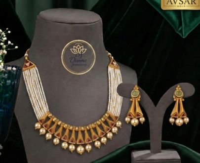 Divine Jewellery Traditional Pearl Beaded Necklace Set with Earrings for Women | 92.5 Silver Gold Plated Ethnic Choker Jewellery