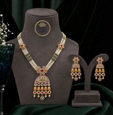Divine Jewellery Traditional Pearl Mala Pendant Set for Women | 92.5 Silver Gold Plated Ethnic Necklace Set with Earrings