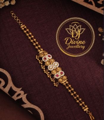 Divine Jewellery Traditional Pearl Floral Gold Plated Bracelet for Women | 92.5 Silver Designer Ethnic Hand Bracelet