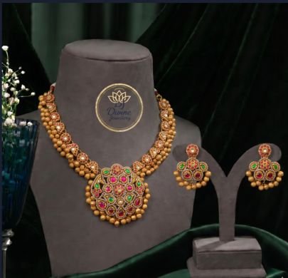 Divine Jewellery Traditional Ruby Stone Pendant Necklace Set for Women | Antique Gold Plated Ethnic Jewellery | Divine Jewellery