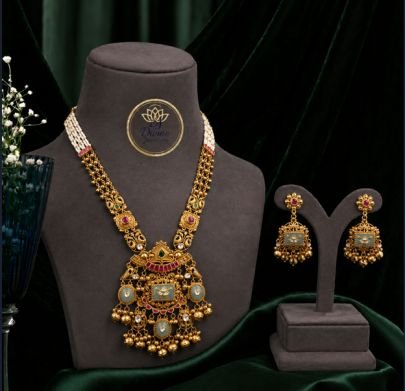 Divine Jewellery Traditional Temple Pendant Long Necklace Set with Designer Earrings for Women | Divine Jewellery