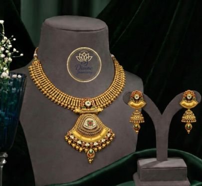 Divine Jewellery Traditional Temple Necklace Set for Women | Gold Plated Silver Bridal Choker Set with Earrings | Ethnic South Indian Jewellery