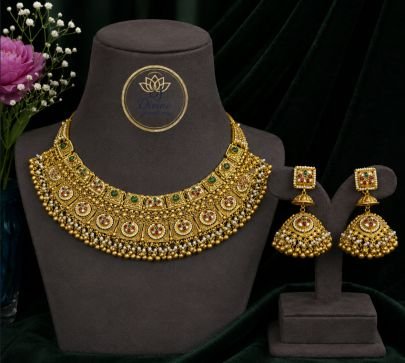 Divine Jewellery Traditional Temple Choker Set for Women | Gold Plated Silver Bridal Necklace with Jhumka Earrings | Ethnic Jewellery