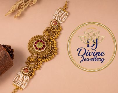 Divine Jewellery Traditional Temple Pearl Bracelet for Women | 92.5 Silver Gold Plated Designer Kada