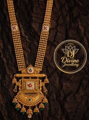Divine Jewellery Traditional Temple Gold Plated Long Pendant Necklace for Women | 92.5 Silver Designer Bridal Haram