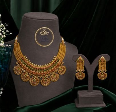 Divine Jewellery Traditional Temple Choker Gold Plated Silver Necklace Set with Earrings