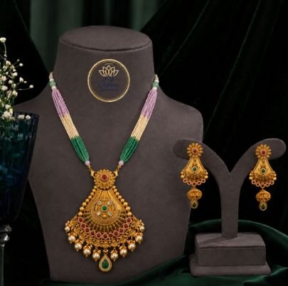 Divine JewelleryAntique Gold Plated Multicolor Beaded Pendant Necklace Set for Women | Traditional Ethnic Jewellery with Matching Earrings | Festive &