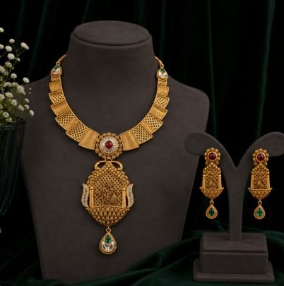 Divine JewelleryAntique Gold Plated Temple Pendant Necklace Set for Women | Traditional Ethnic Statement Jewellery with Matching Earrings | Bridal Fes