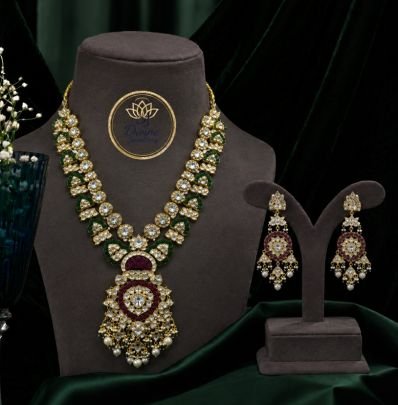 Divine Premium Silver Gold-Plated Kundan Necklace Set with Designer Earrings