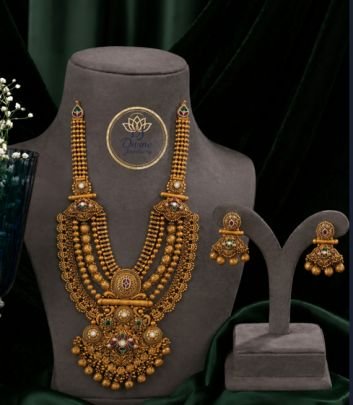 Divine Rajwadi Antique Bridal Haar Set with Jhumka Earrings | 92.5 Silver Gold Plated Heritage Jewelry